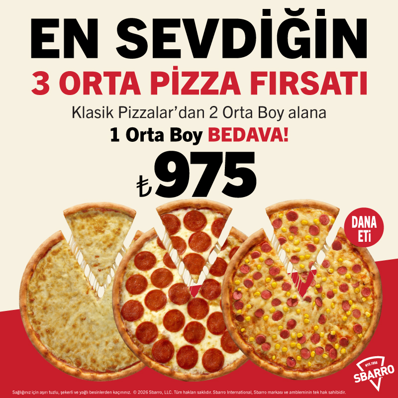 En Sevdiğin 3 Orta Pizza Fırsatı