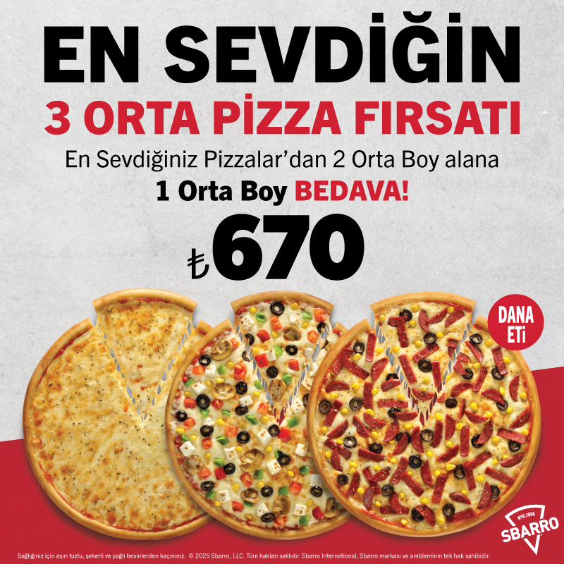 En Sevdiğin 3 Orta Pizza Fırsatı